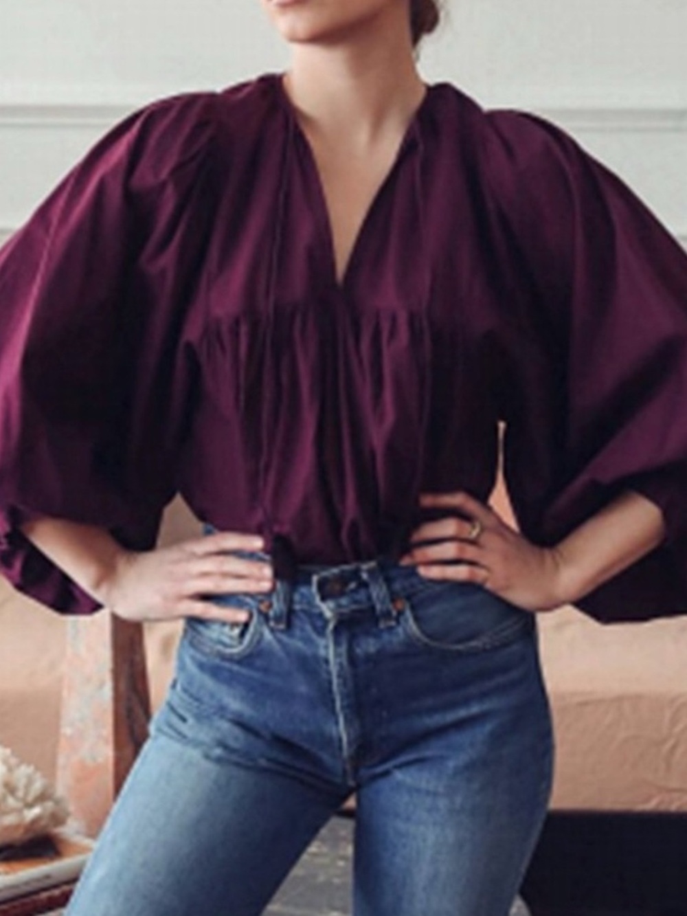 MILLE Resort and Travel Charlie Blouse in plum- size S, but fits larger sizes.